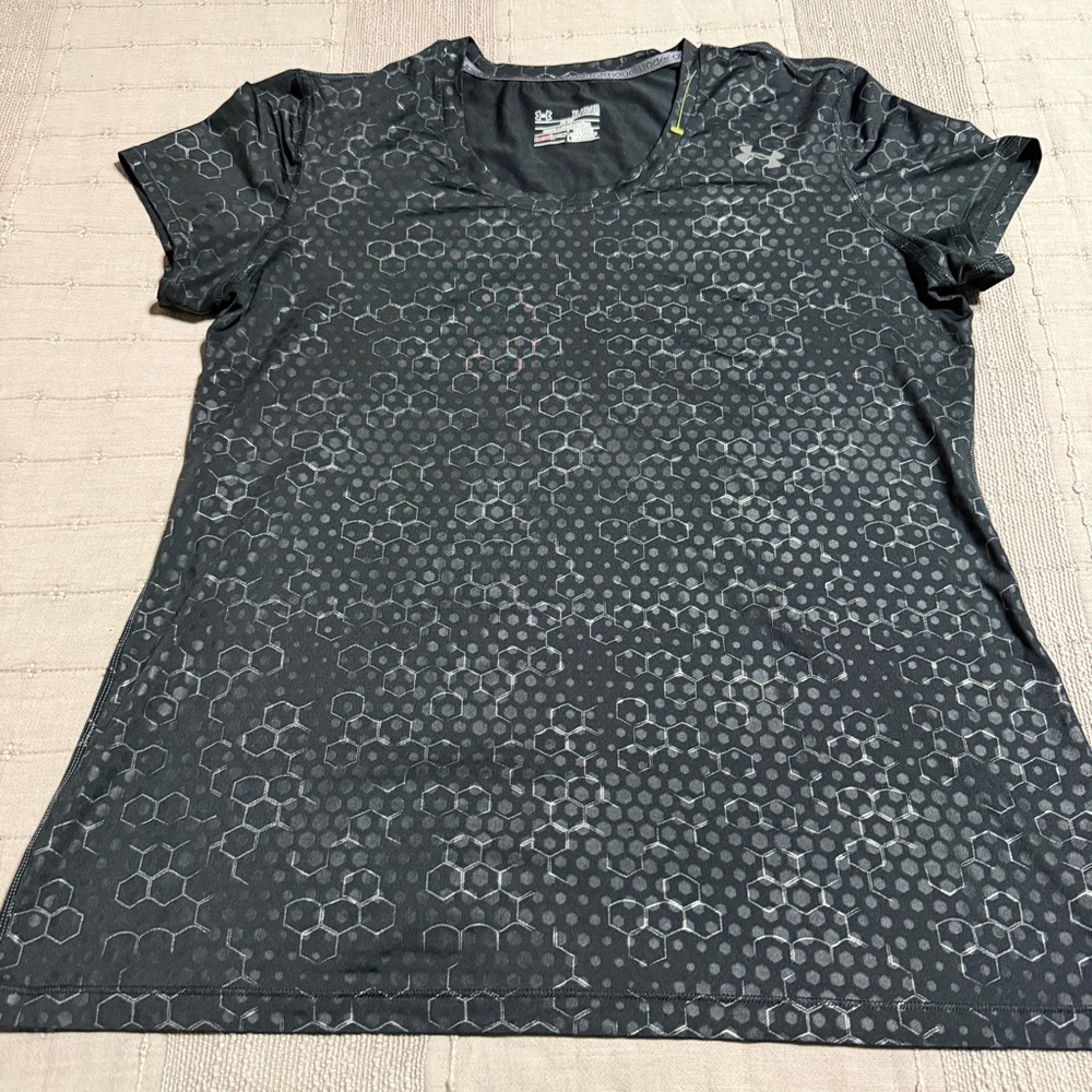 Under Armour HeatGear Black Gray Fitted Geometric T-Shirt Women's XL